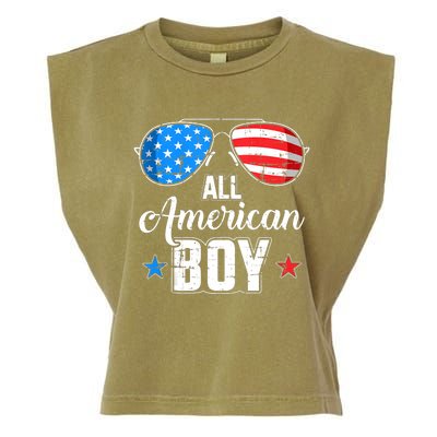 All American Boy Us Flag Sunglasses For Matching 4th Of July Garment-Dyed Women's Muscle Tee