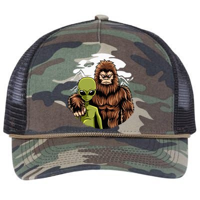 Alien And Bigfoot UFO Abduction Believer Retro Rope Trucker Hat Cap