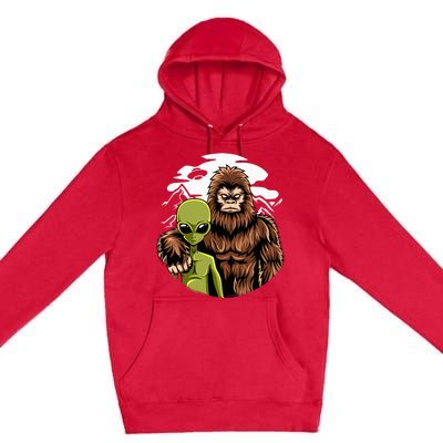 Alien And Bigfoot UFO Abduction Believer Premium Pullover Hoodie