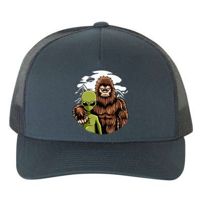 Alien And Bigfoot UFO Abduction Believer Yupoong Adult 5-Panel Trucker Hat