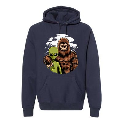 Alien And Bigfoot UFO Abduction Believer Premium Hoodie