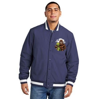 Alien And Bigfoot UFO Abduction Believer Insulated Varsity Jacket