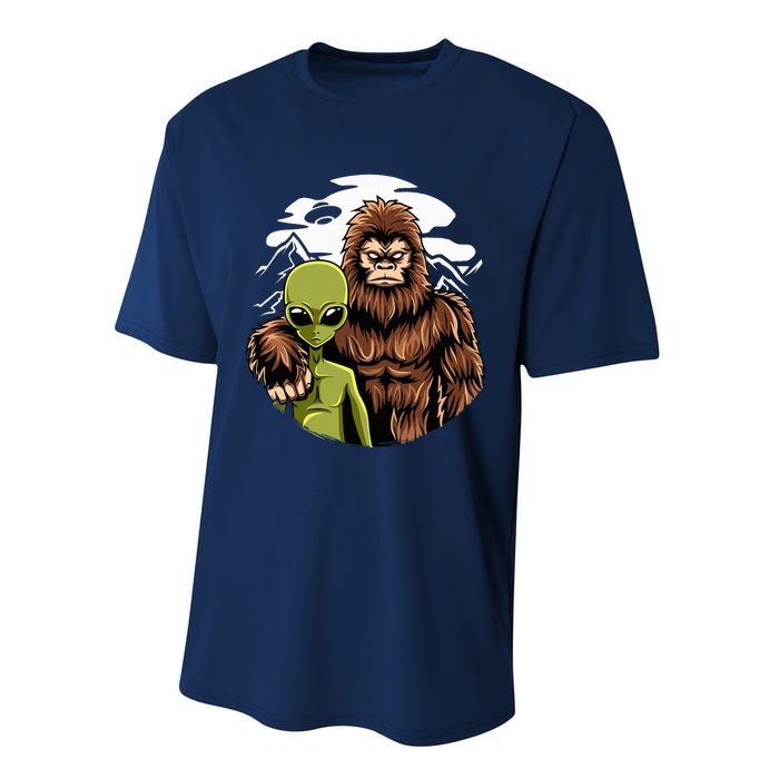 Alien And Bigfoot UFO Abduction Believer Performance Sprint T-Shirt