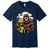 Alien And Bigfoot UFO Abduction Believer Premium T-Shirt