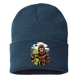 Alien And Bigfoot UFO Abduction Believer Sustainable Knit Beanie