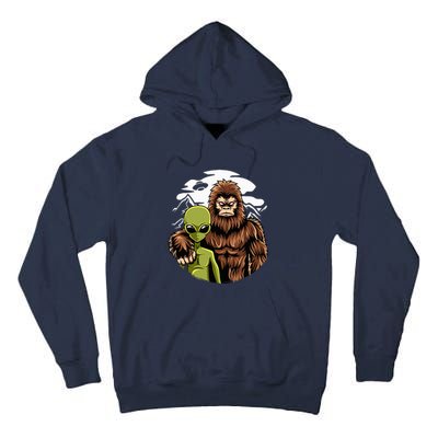 Alien And Bigfoot UFO Abduction Believer Tall Hoodie