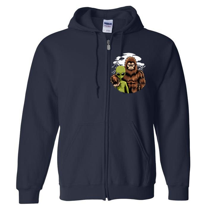 Alien And Bigfoot UFO Abduction Believer Full Zip Hoodie