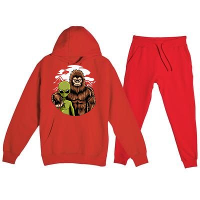 Alien And Bigfoot UFO Abduction Believer Premium Hooded Sweatsuit Set