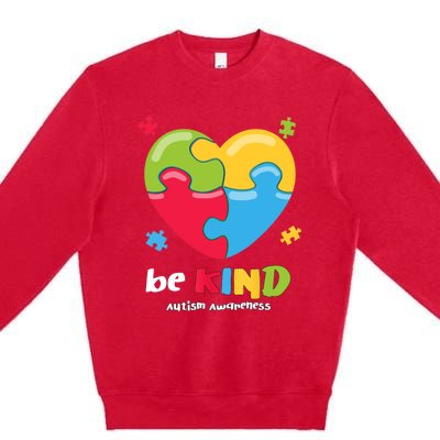 Autism Awareness - Be Kind Puzzle Heart Kindness Premium Crewneck Sweatshirt