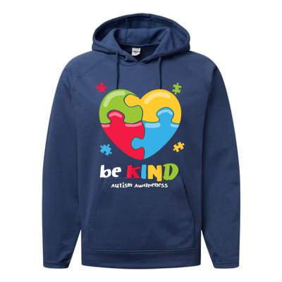 Autism Awareness - Be Kind Puzzle Heart Kindness Performance Fleece Hoodie