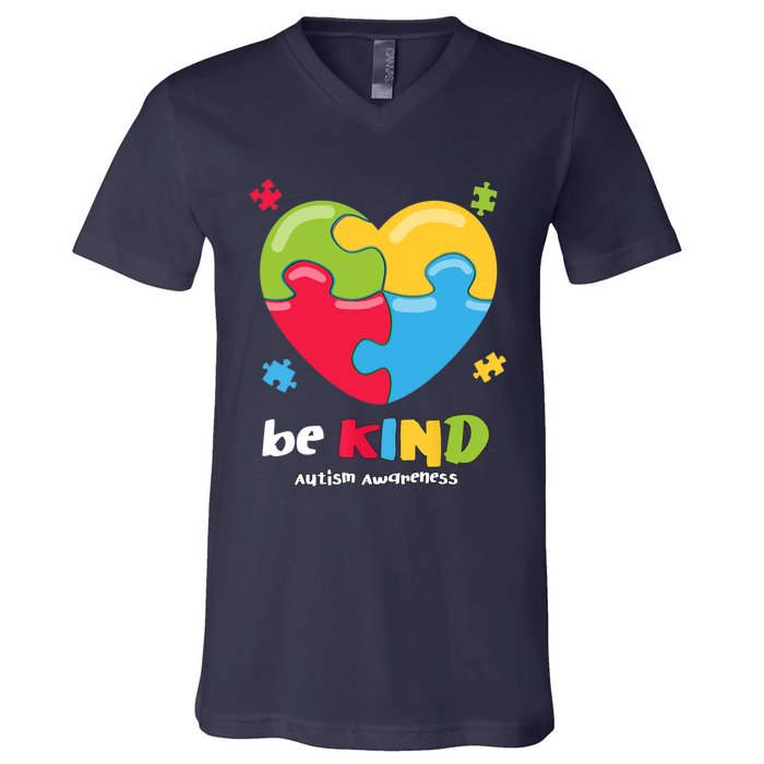 Autism Awareness - Be Kind Puzzle Heart Kindness V-Neck T-Shirt