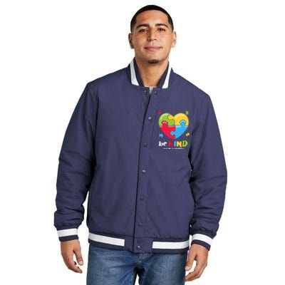 Autism Awareness - Be Kind Puzzle Heart Kindness Insulated Varsity Jacket