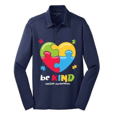 Autism Awareness - Be Kind Puzzle Heart Kindness Silk Touch Performance Long Sleeve Polo