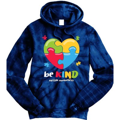 Autism Awareness - Be Kind Puzzle Heart Kindness Tie Dye Hoodie