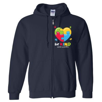 Autism Awareness - Be Kind Puzzle Heart Kindness Full Zip Hoodie