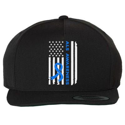 Als Awareness Blue Ribbon American Flag Wool Snapback Cap