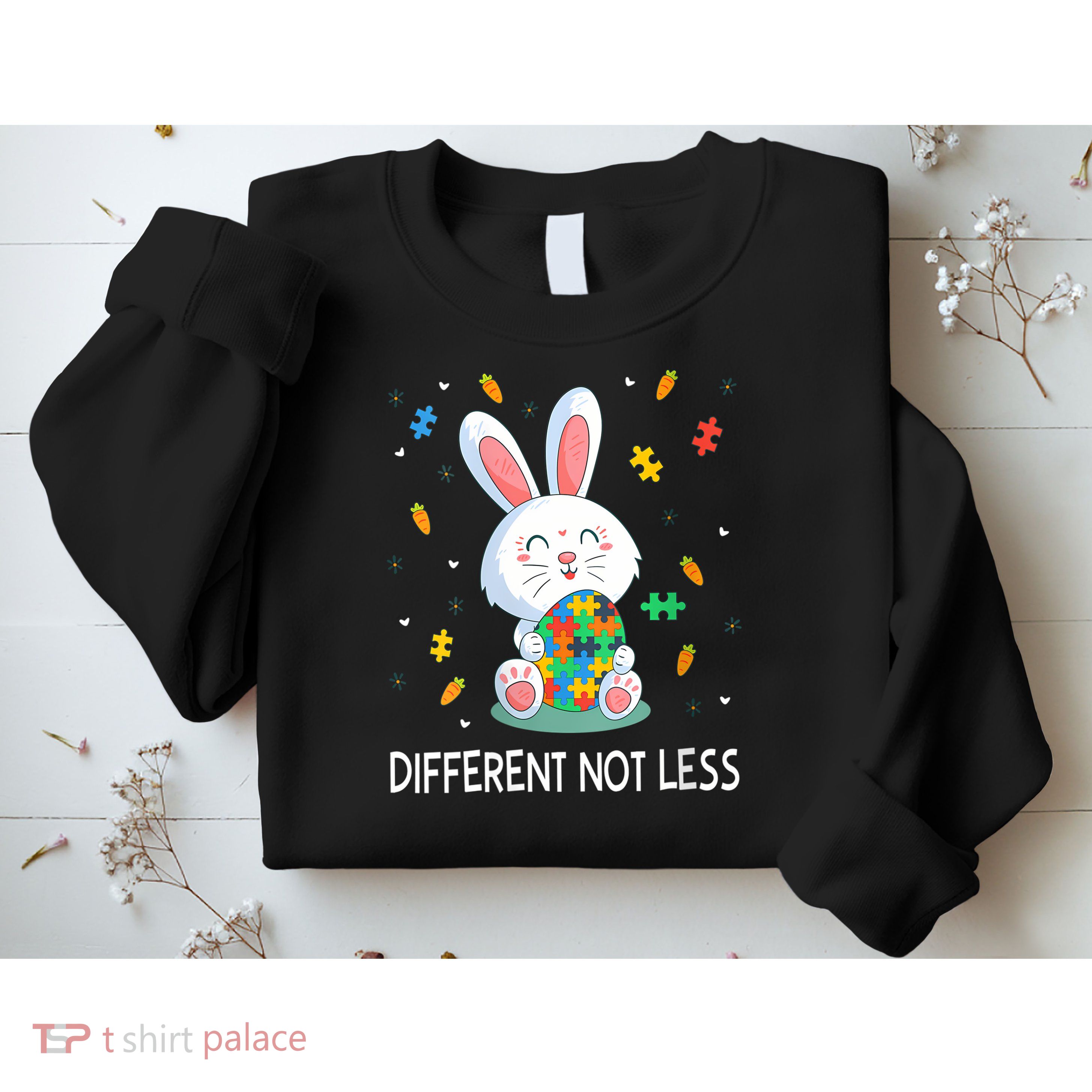  Autism Awareness Bunny Easter Eggs Piece Autistic Different V-Neck Sweatshirt
