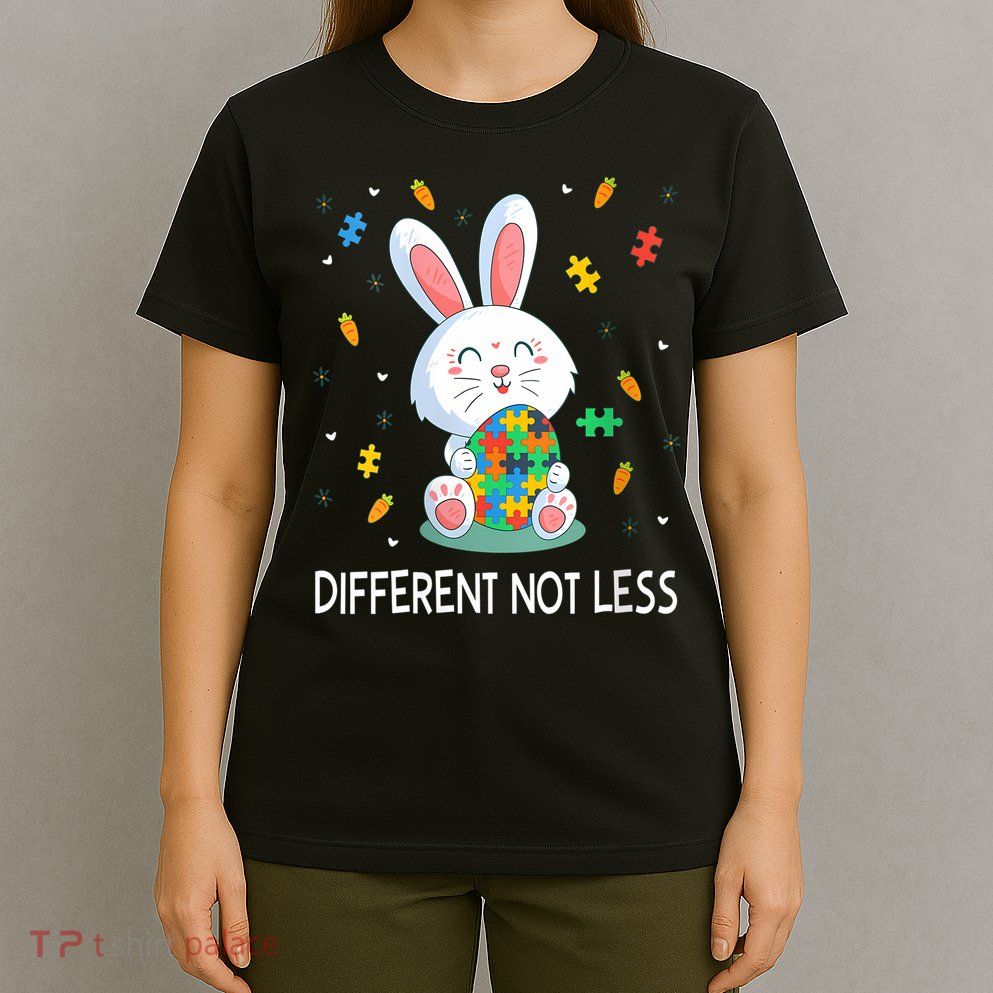  Autism Awareness Bunny Easter Eggs Piece Autistic Different V-Neck T-Shirt