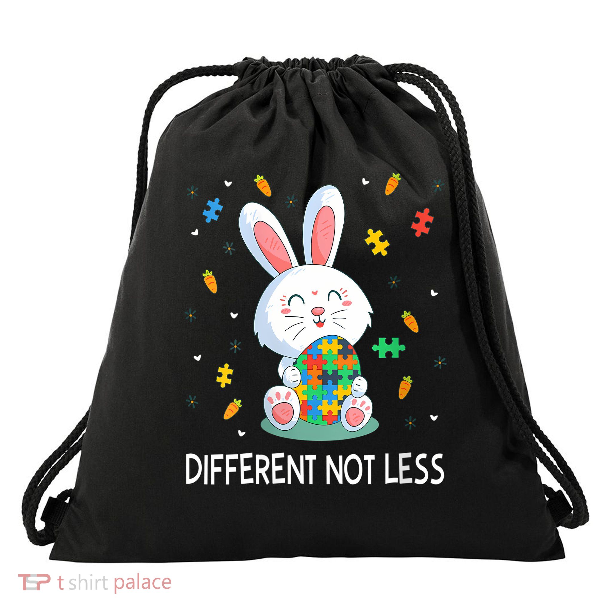  Autism Awareness Bunny Easter Eggs Piece Autistic Different V-Neck Drawstring Bag