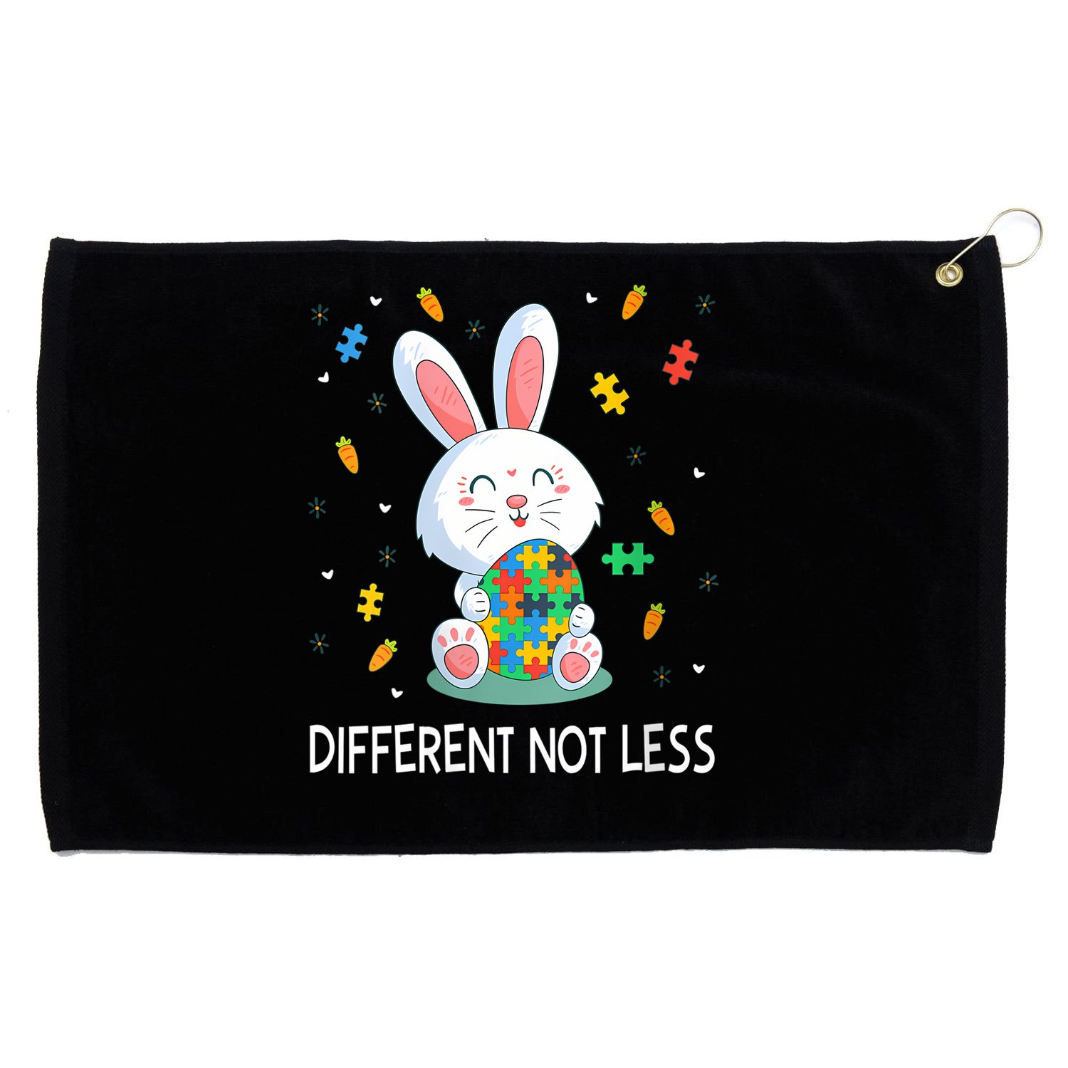  Autism Awareness Bunny Easter Eggs Piece Autistic Different V-Neck Grommeted Golf Towel