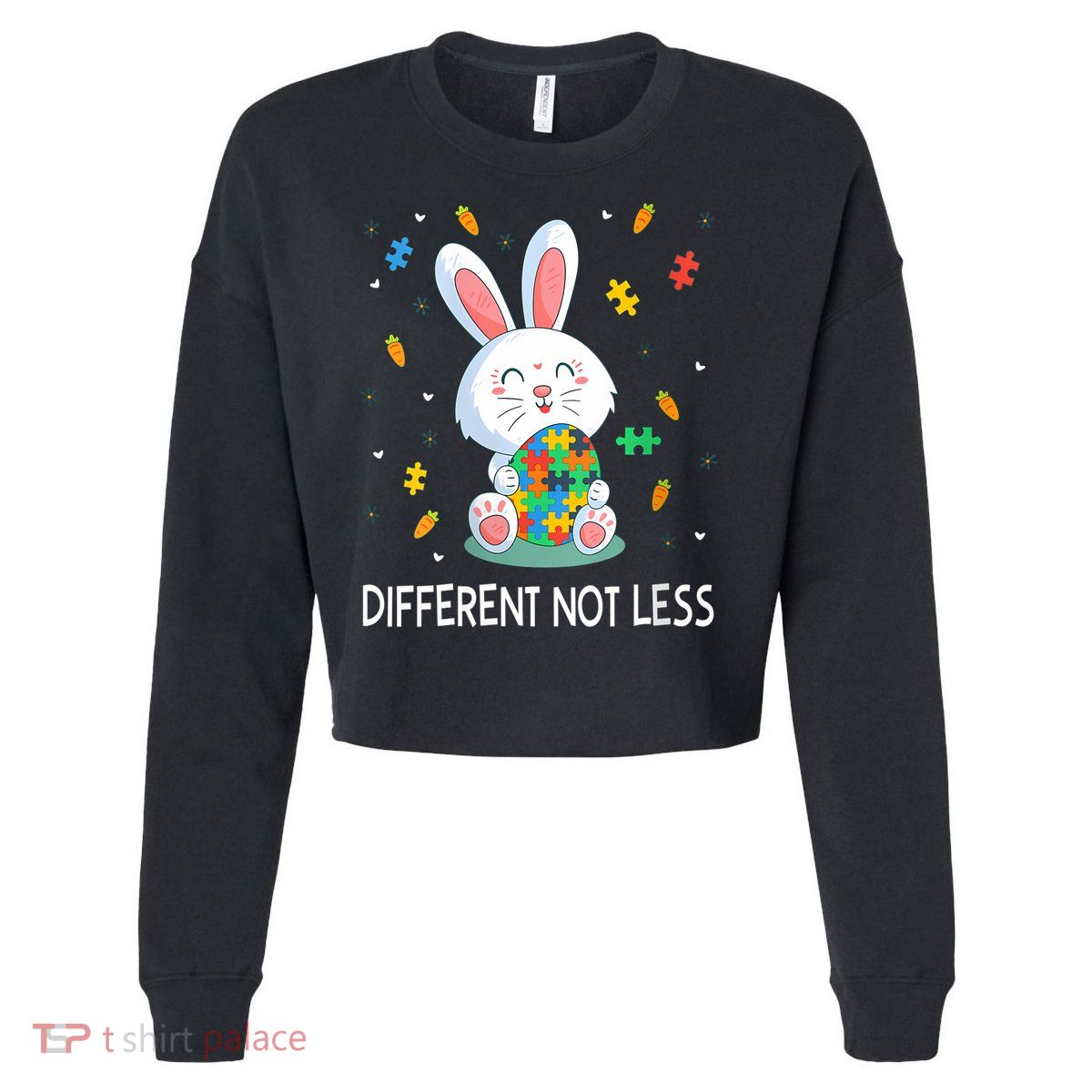  Autism Awareness Bunny Easter Eggs Piece Autistic Different V-Neck Cropped Pullover Crew
