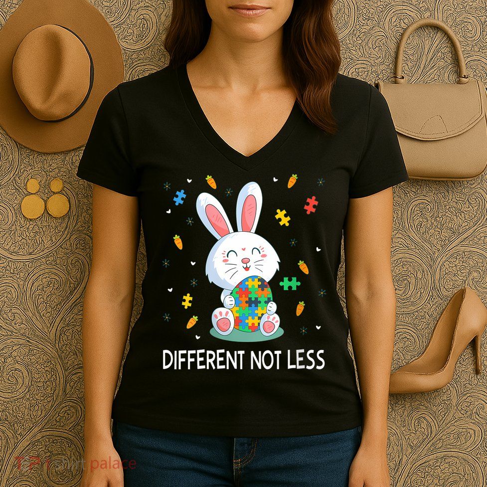  Autism Awareness Bunny Easter Eggs Piece Autistic Different V-Neck Women's V-Neck T-Shirt