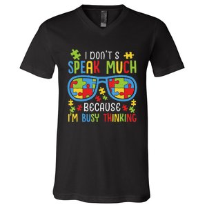 Autism Awareness Boys I Don't Speak Much I'm Busy Thinking V-Neck T-Shirt