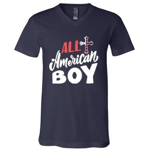 All American Boy | 4th Of July Family Outfits V-Neck T-Shirt