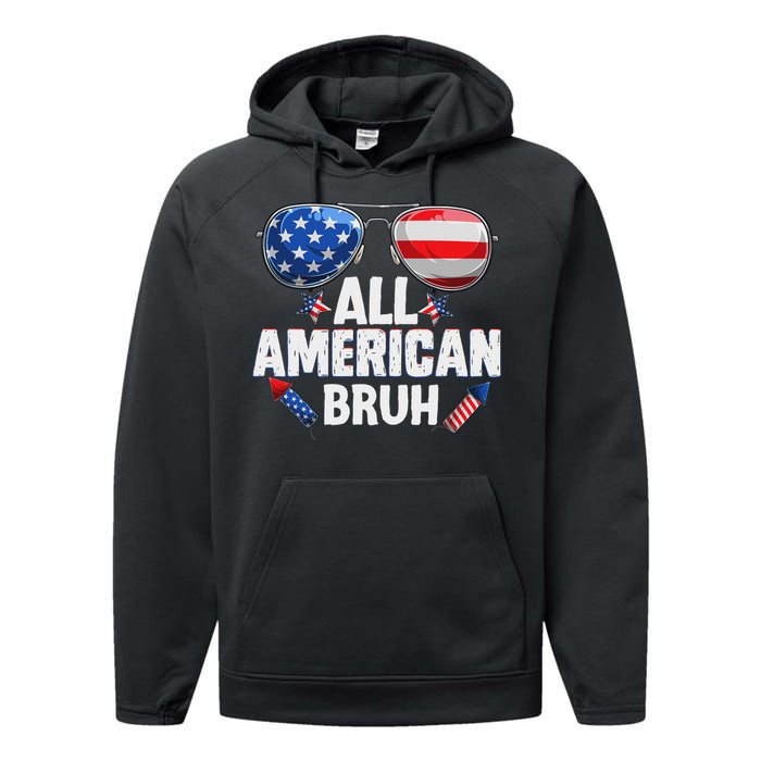 All American Bruh Fourth Of July American Teen Performance Fleece Hoodie