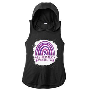 Alzheimer's Awareness Bleached Rainbow Purple Ribbon Ladies PosiCharge Tri-Blend Wicking Draft Hoodie Tank