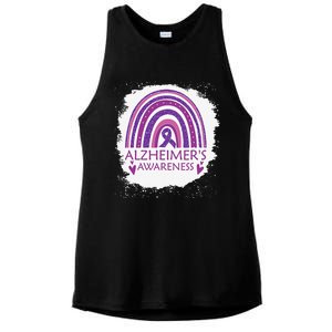 Alzheimer's Awareness Bleached Rainbow Purple Ribbon Ladies PosiCharge Tri-Blend Wicking Tank