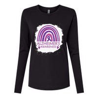 Alzheimer's Awareness Bleached Rainbow Purple Ribbon Womens Cotton Relaxed Long Sleeve T-Shirt