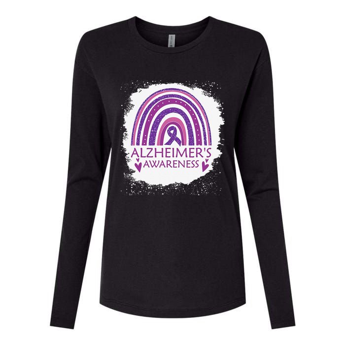 Alzheimer's Awareness Bleached Rainbow Purple Ribbon Womens Cotton Relaxed Long Sleeve T-Shirt