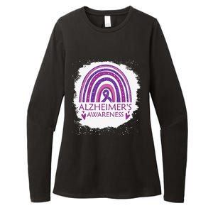 Alzheimer's Awareness Bleached Rainbow Purple Ribbon Womens CVC Long Sleeve Shirt