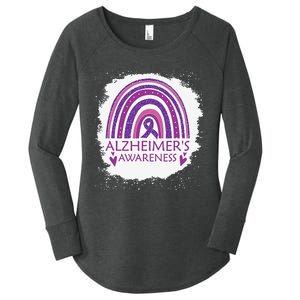 Alzheimer's Awareness Bleached Rainbow Purple Ribbon Women's Perfect Tri Tunic Long Sleeve Shirt