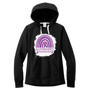 Alzheimer's Awareness Bleached Rainbow Purple Ribbon Women's Fleece Hoodie