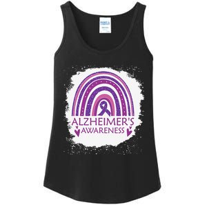 Alzheimer's Awareness Bleached Rainbow Purple Ribbon Ladies Essential Tank