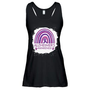 Alzheimer's Awareness Bleached Rainbow Purple Ribbon Ladies Essential Flowy Tank