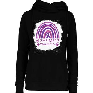 Alzheimer's Awareness Bleached Rainbow Purple Ribbon Womens Funnel Neck Pullover Hood