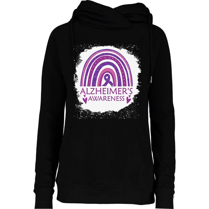 Alzheimer's Awareness Bleached Rainbow Purple Ribbon Womens Funnel Neck Pullover Hood