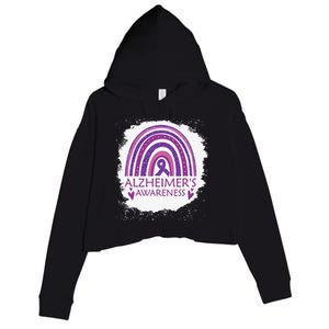 Alzheimer's Awareness Bleached Rainbow Purple Ribbon Crop Fleece Hoodie