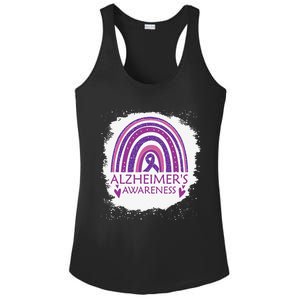 Alzheimer's Awareness Bleached Rainbow Purple Ribbon Ladies PosiCharge Competitor Racerback Tank