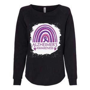 Alzheimer's Awareness Bleached Rainbow Purple Ribbon Womens California Wash Sweatshirt