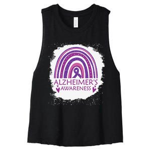 Alzheimer's Awareness Bleached Rainbow Purple Ribbon Women's Racerback Cropped Tank