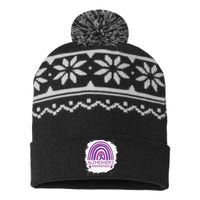 Alzheimer's Awareness Bleached Rainbow Purple Ribbon USA-Made Snowflake Beanie