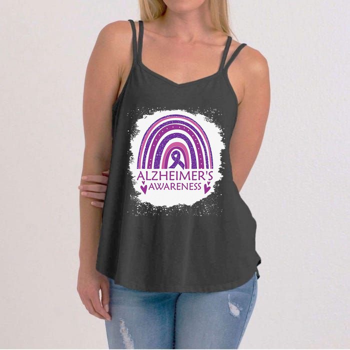 Alzheimer's Awareness Bleached Rainbow Purple Ribbon Women's Strappy Tank