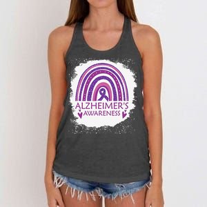 Alzheimer's Awareness Bleached Rainbow Purple Ribbon Women's Knotted Racerback Tank