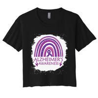 Alzheimer's Awareness Bleached Rainbow Purple Ribbon Women's Crop Top Tee