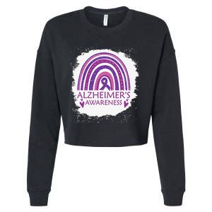 Alzheimer's Awareness Bleached Rainbow Purple Ribbon Cropped Pullover Crew