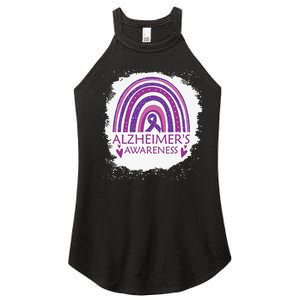 Alzheimer's Awareness Bleached Rainbow Purple Ribbon Women's Perfect Tri Rocker Tank